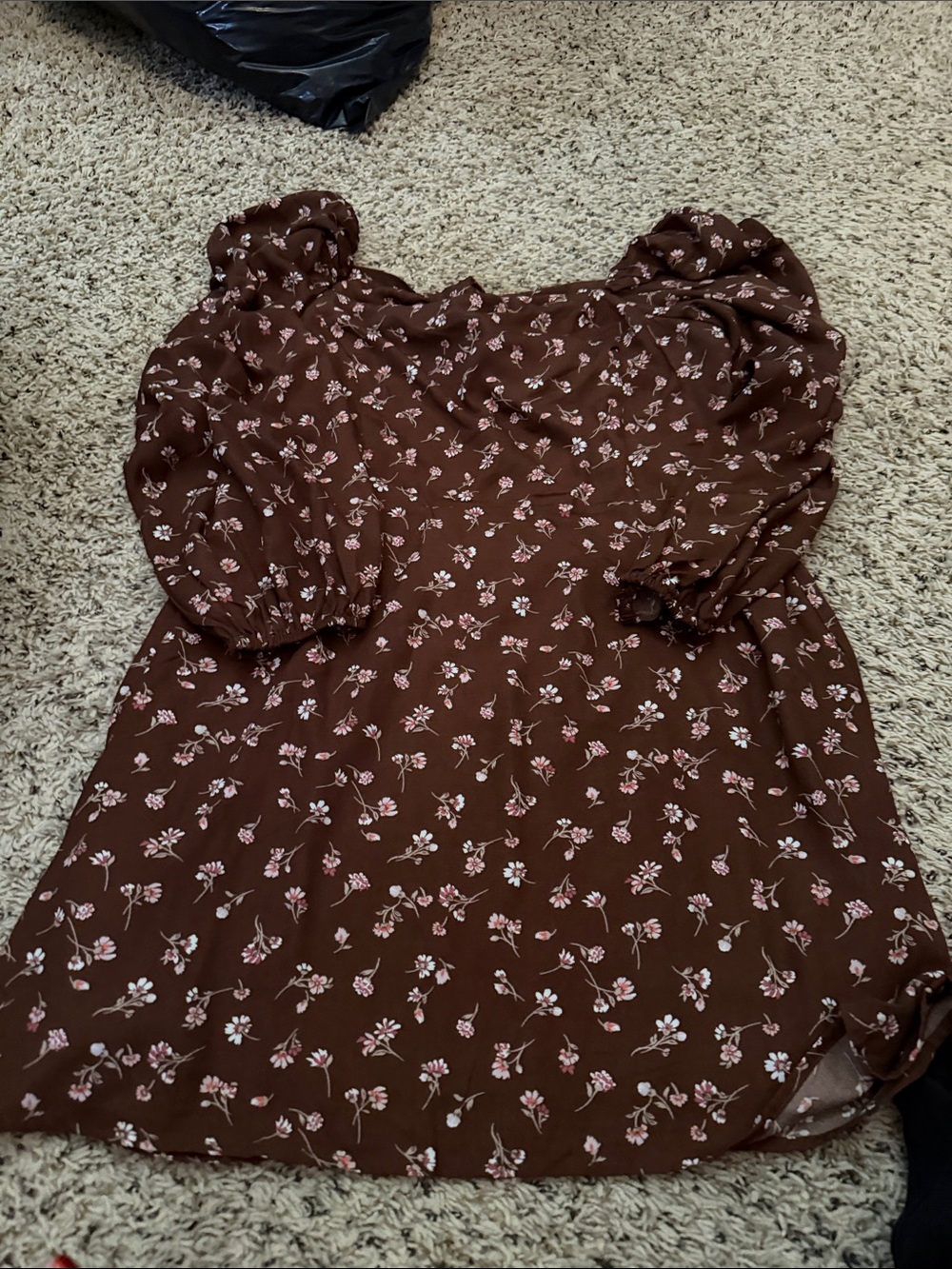 Francesca's Collections Brown Floral Mini Dress with Puff Sleeves